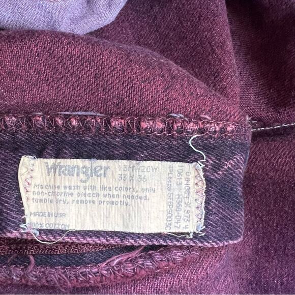 Vintage 90s Wrangler Maroon Plum Overdyed Cowboy Cut Acid Wash Jeans 33x36 13MWZ - Picture 6 of 6